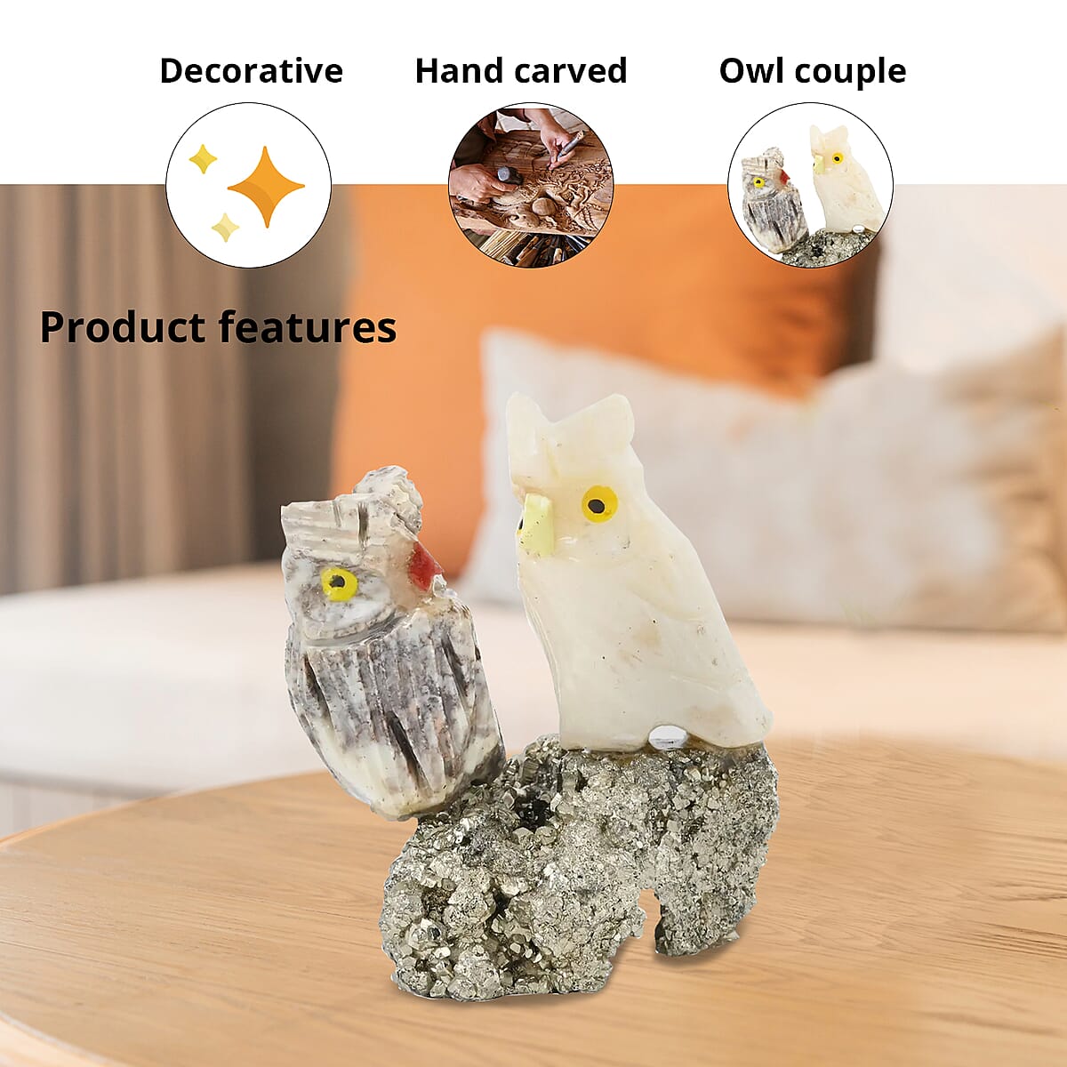 Multi Gemstone Carved Owl Couple Approx. 220ctw image number 2