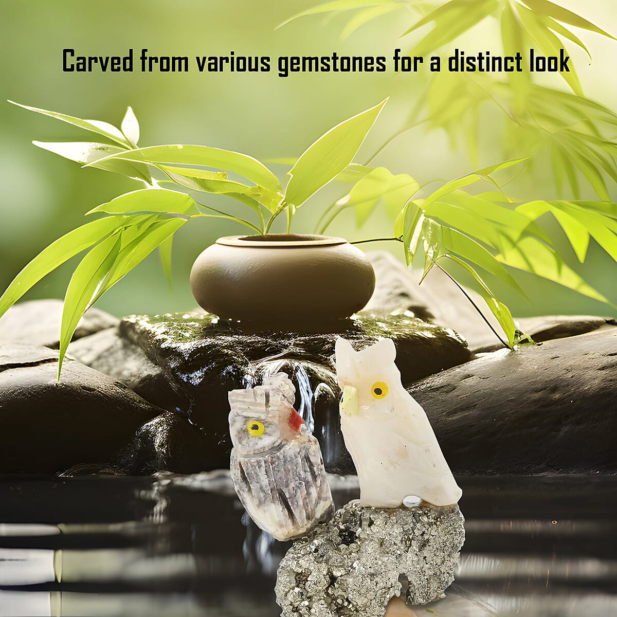 Multi Gemstone Carved Owl Couple Approx. 220ctw image number 3
