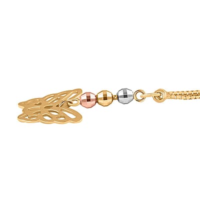 14K Yellow Gold Diamond Cut Bead and Butterfly Necklace 17 Inches 2.85 Grams