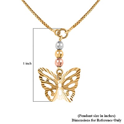 14K Yellow Gold Diamond Cut Bead and Butterfly Necklace 17 Inches 2.85 Grams