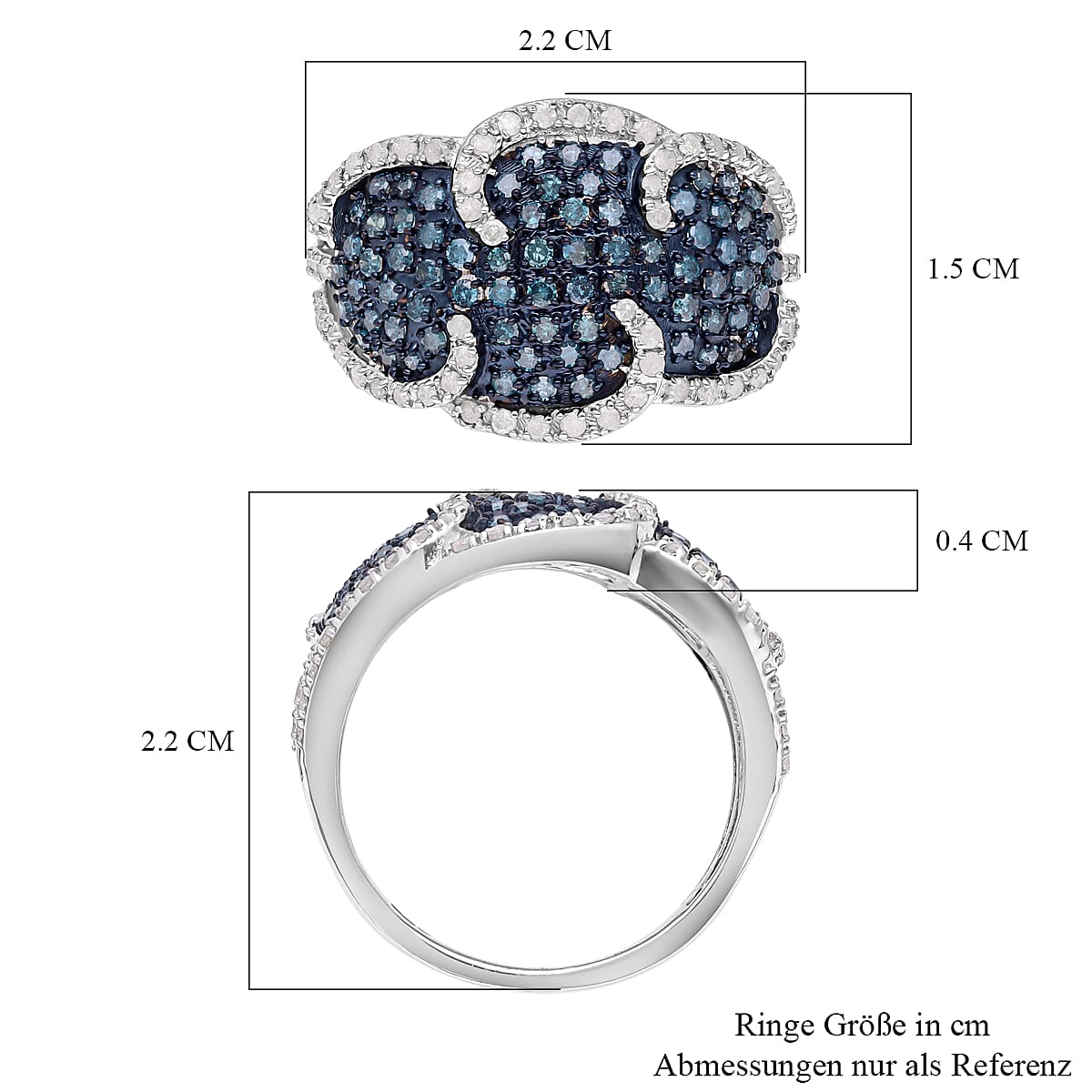 Blue and White Diamond 1.00 ctw Ring in Platinum Over Sterling Silver (Size 8.0)