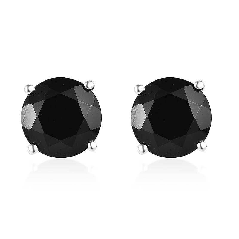 Thai Black Spinel Solitaire Stud Earrings in Sterling Silver 6.50 ctw