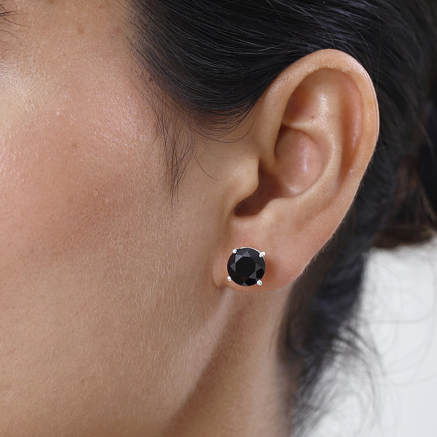Thai Black Spinel Solitaire Stud Earrings in Sterling Silver 6.50 ctw