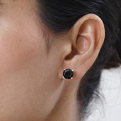 Thai Black Spinel Solitaire Stud Earrings in Sterling Silver 6.50 ctw