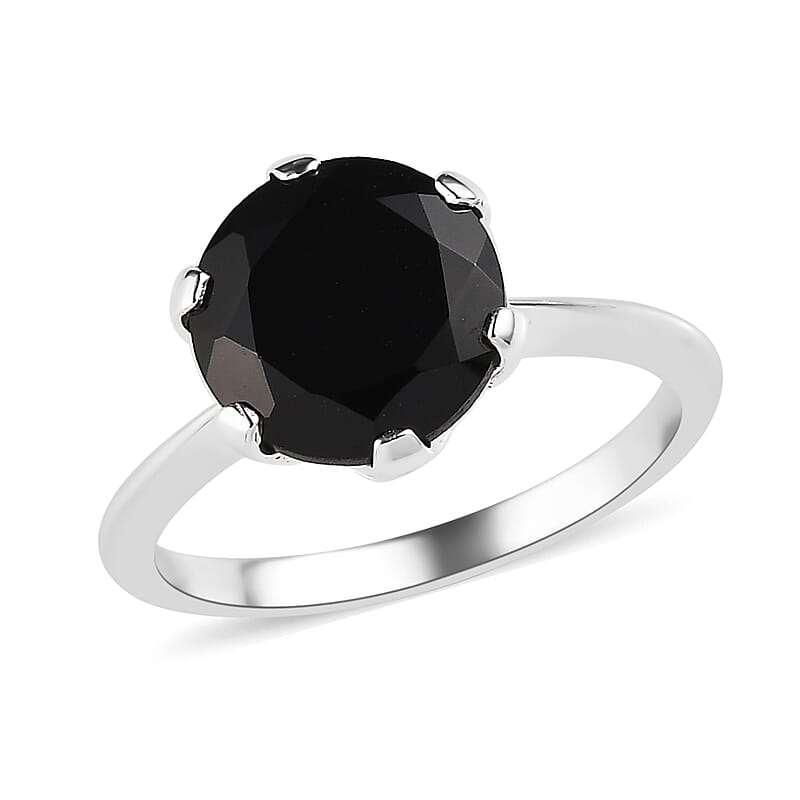 Thai Black Spinel Solitaire Ring in Sterling Silver (Size 10.0) 3.25 ctw