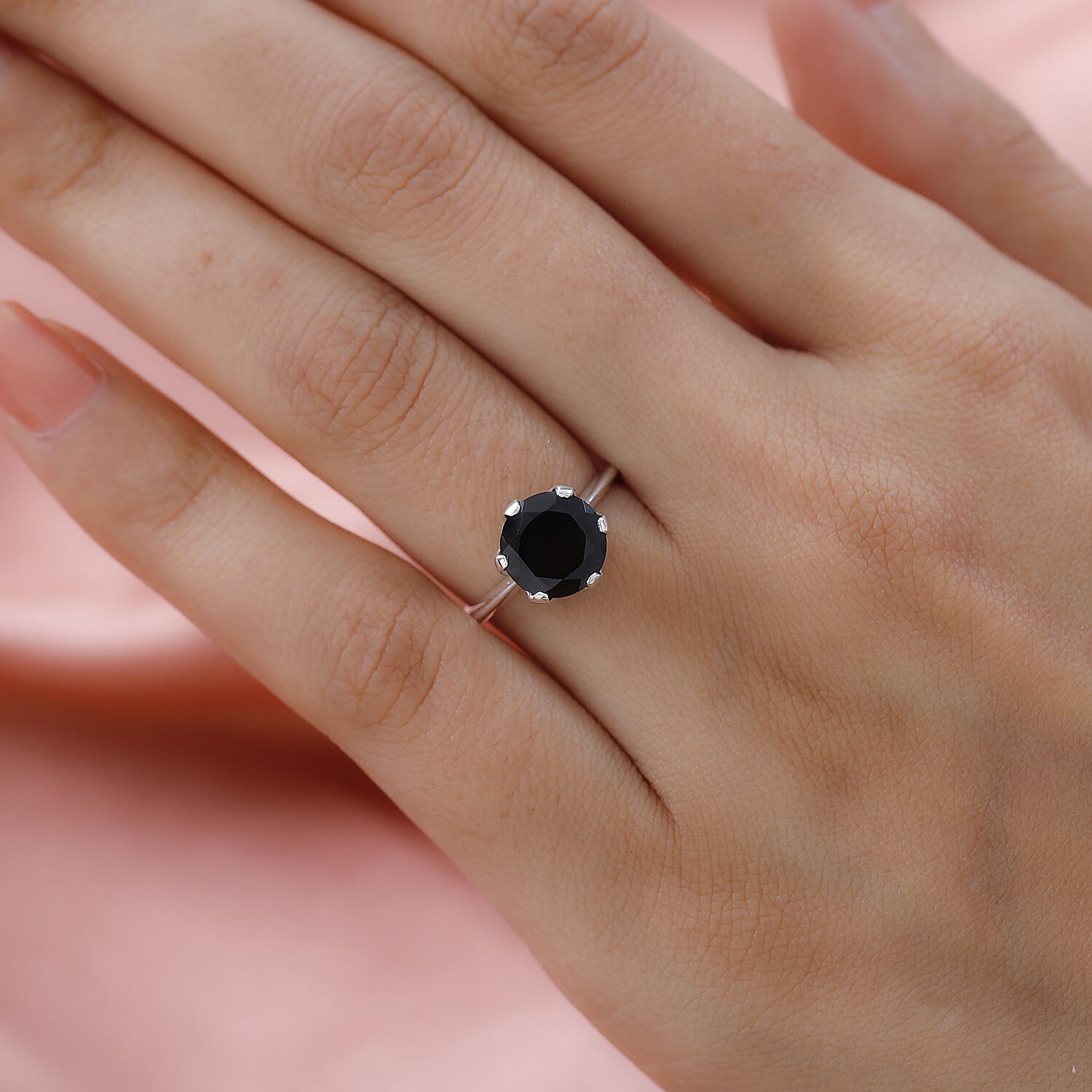 Thai Black Spinel Solitaire Ring in Sterling Silver (Size 10.0) 3.25 ctw