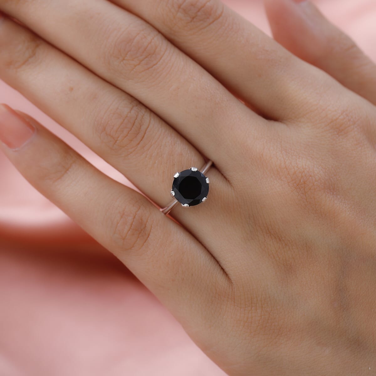 Natural Thai Black Spinel Solitaire Ring in Sterling Silver 3.25 ctw image number 2