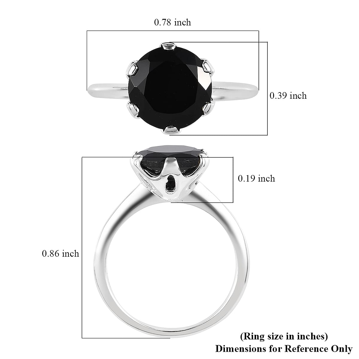 Thai Black Spinel Solitaire Ring in Sterling Silver (Size 10.0) 3.25 ctw
