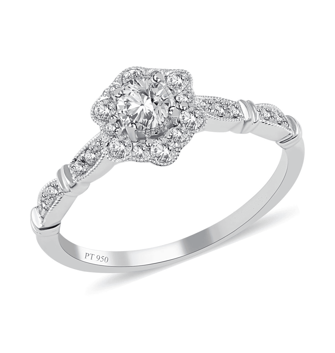 Modani Vintage Floral Brilliance 950 Platinum White Diamond Ring (G VVS1) , Floral Cluster Ring , Diamond Cluster Ring , Wedding Ring 0.50 ctw (Size 6.0) image number 0