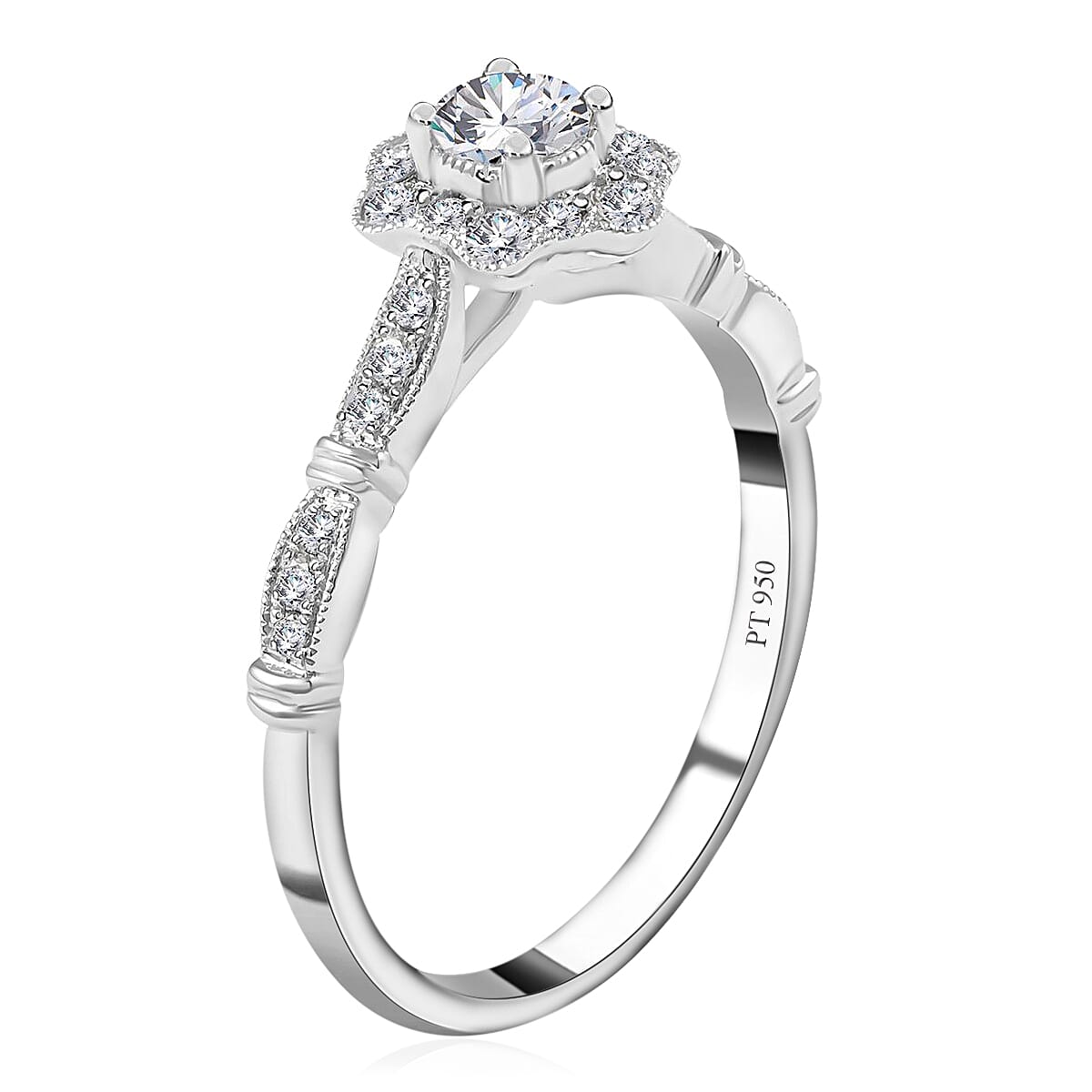 Modani Vintage Floral Brilliance 950 Platinum White Diamond Ring (G VVS1) , Floral Cluster Ring , Diamond Cluster Ring , Wedding Ring 0.50 ctw (Size 6.0)