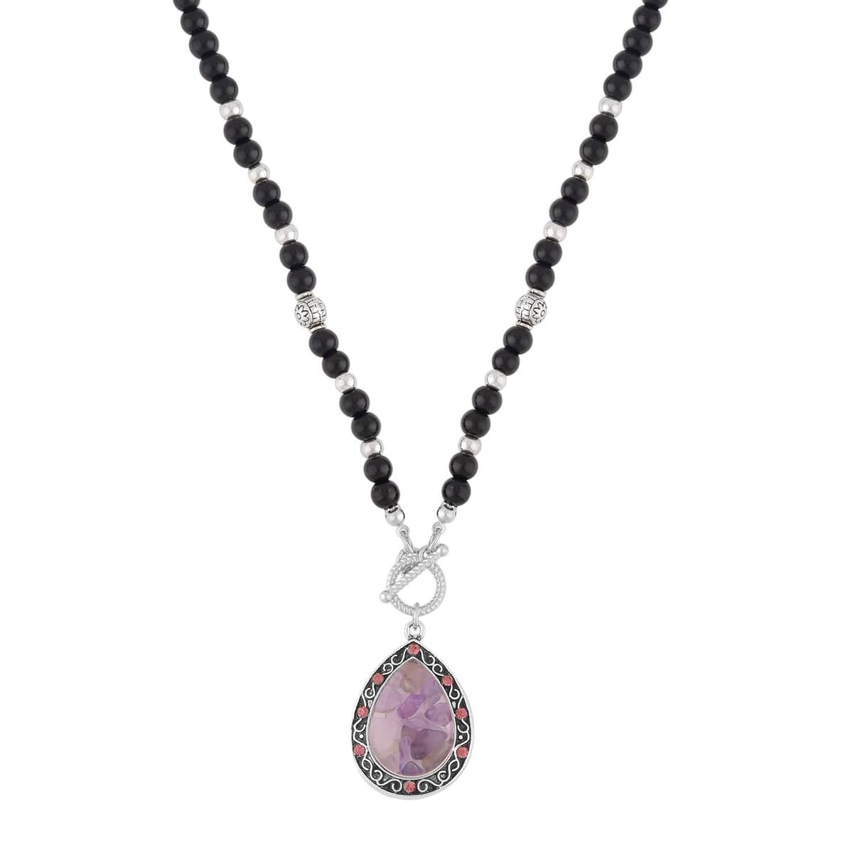 Amethyst and Multi Gemstone Statement Necklace 30 Inches in Silvertone 3.00 ctw image number 0