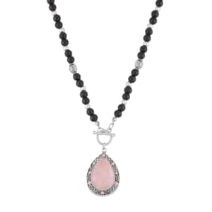 Galilea Rose Quartz and Multi Gemstone Statement Necklace 30 Inches in Silvertone 3.00 ctw