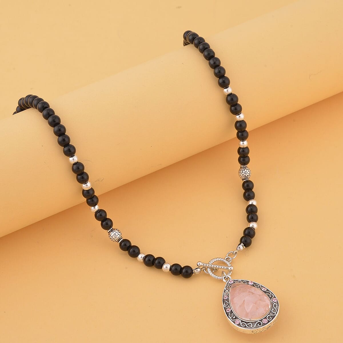 Galilea Rose Quartz and Multi Gemstone Statement Necklace 30 Inches in Silvertone 3.00 ctw image number 1