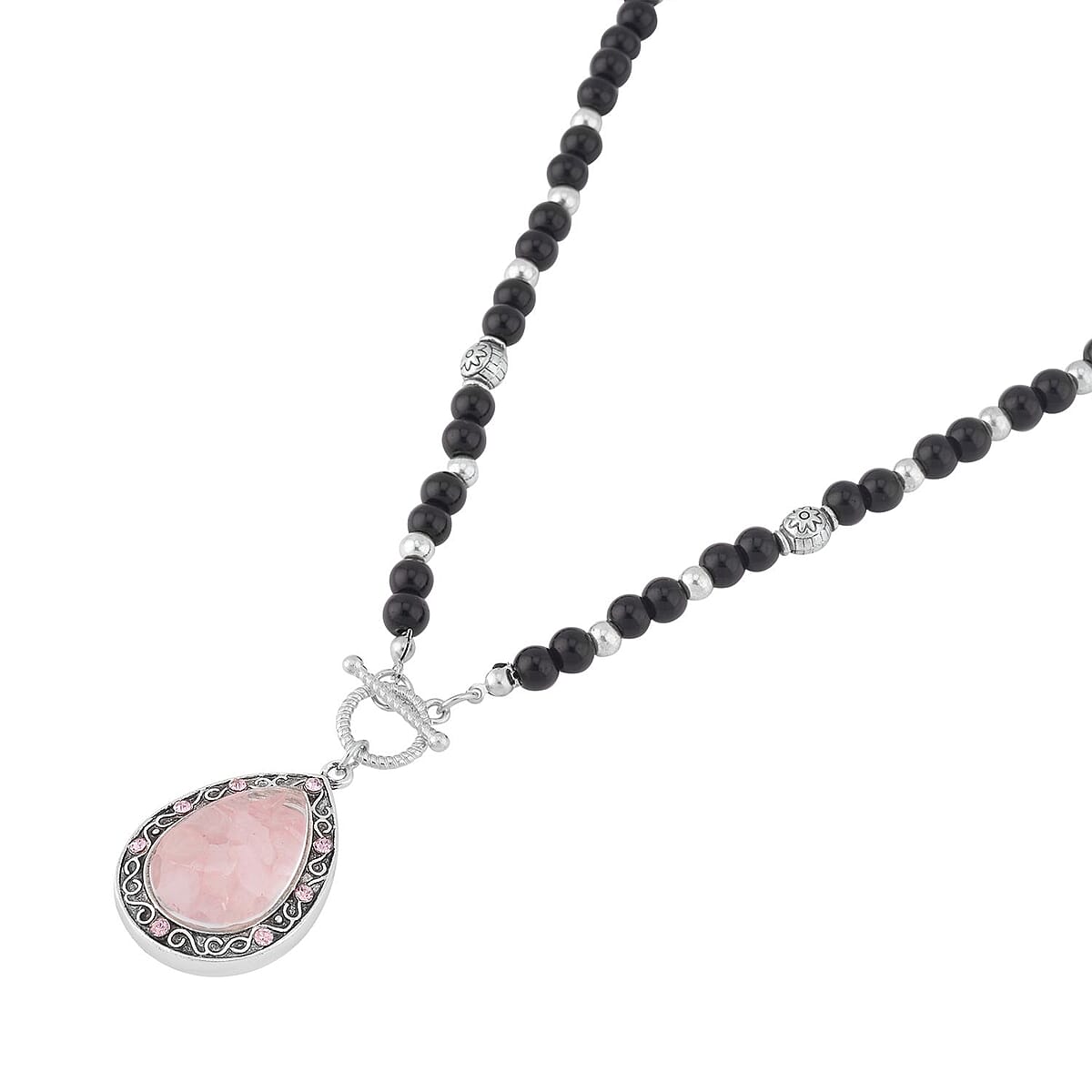 Galilea Rose Quartz and Multi Gemstone Statement Necklace 30 Inches in Silvertone 3.00 ctw image number 3