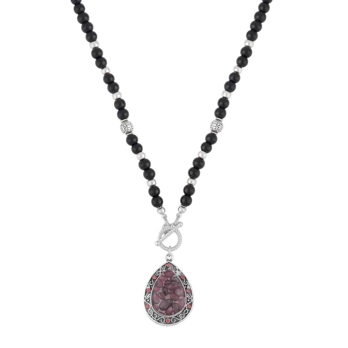 Mozambique Garnet and Multi Gemstone Statement Necklace 30 Inches in Silvertone 3.00 ctw image number 2