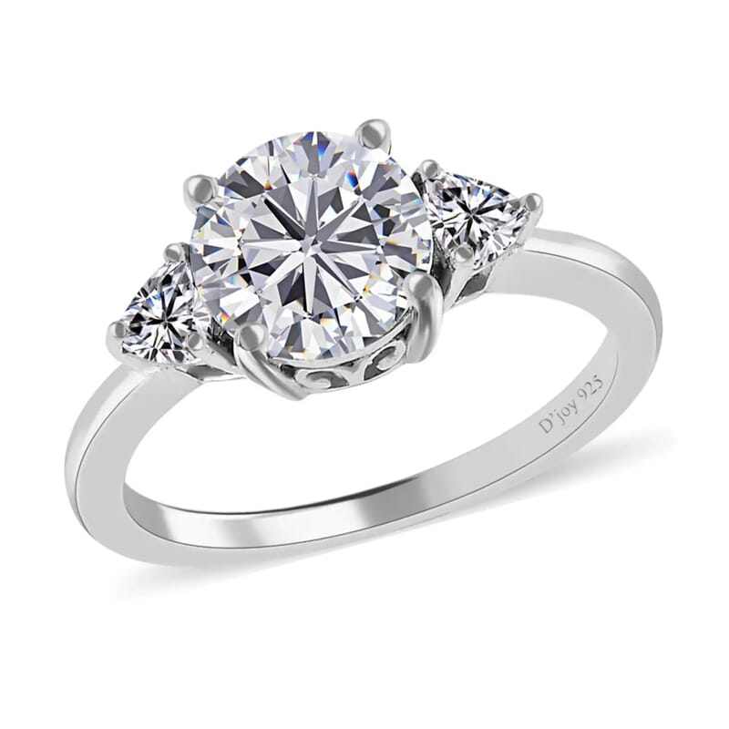 Moissanite 2.10 ctw Trilogy Ring, Moissanite Ring, Three Stone Ring, Platinum Over Sterling Silver Ring (Size 10.0)