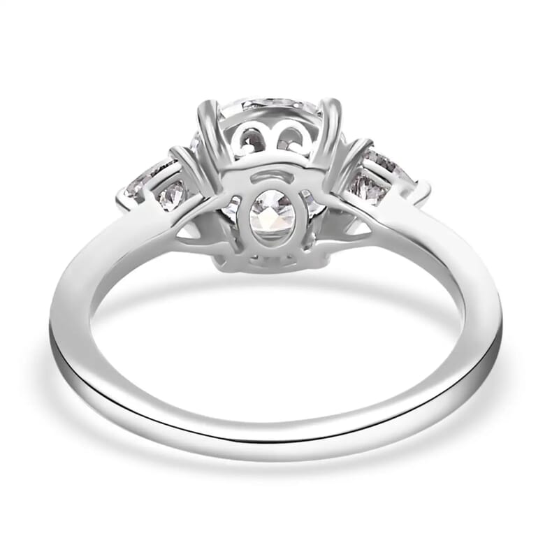 Moissanite 2.10 ctw Trilogy Ring, Moissanite Ring, Three Stone Ring, Platinum Over Sterling Silver Ring (Size 10.0)