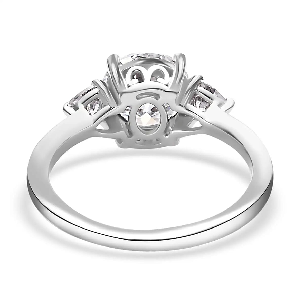 Moissanite Trilogy 2.10 ctw Ring , Moissanite Ring , Three Stone Ring ,Platinum Over Sterling Silver Ring (Size 5.0) image number 5