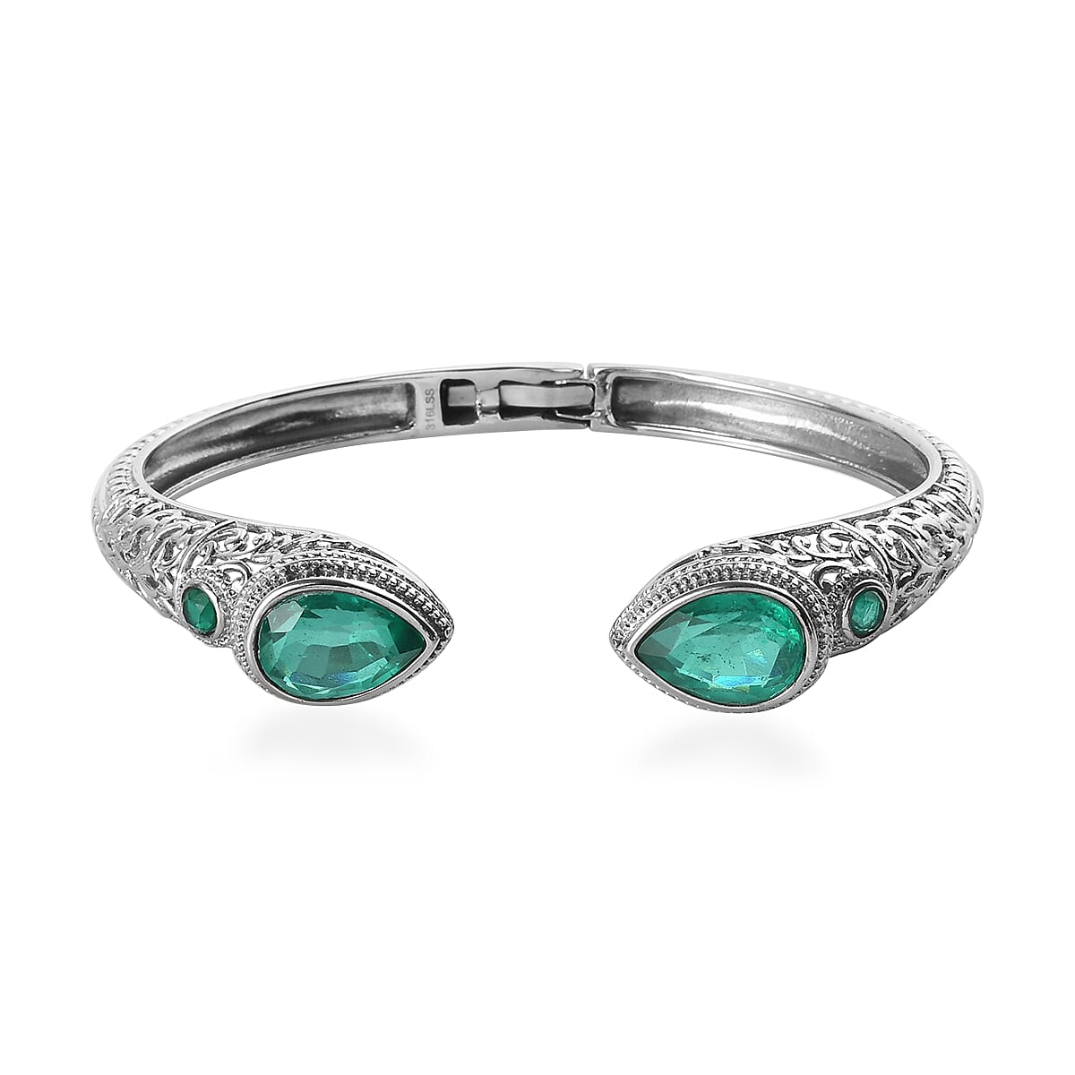 Emeraldine Quartz Cuff Bracelet in Stainless Steel (7.25 In) 12.50 ctw , Tarnish-Free, Waterproof, Sweat Proof Jewelry