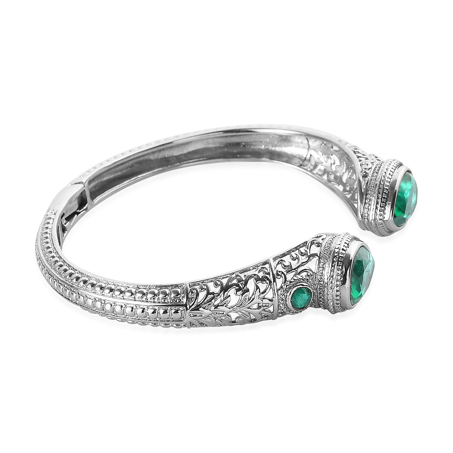 Emeraldine Quartz Cuff Bracelet in Stainless Steel (7.25 In) 12.50 ctw , Tarnish-Free, Waterproof, Sweat Proof Jewelry