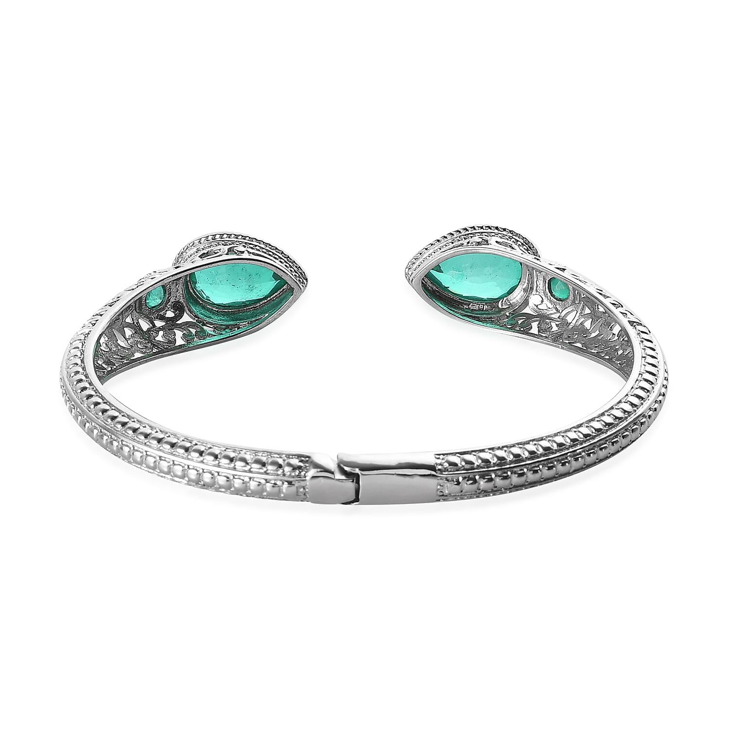 Emeraldine Quartz Cuff Bracelet in Stainless Steel (7.25 In) 12.50 ctw , Tarnish-Free, Waterproof, Sweat Proof Jewelry