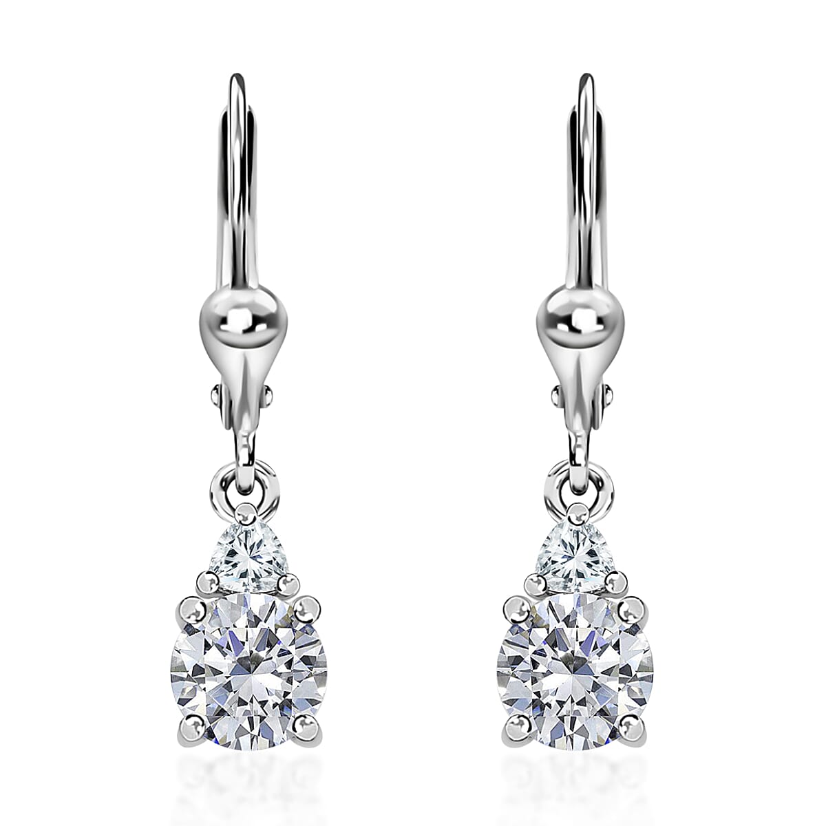 Moissanite Lever Back Earrings in Platinum Over Sterling Silver 1.60 ctw