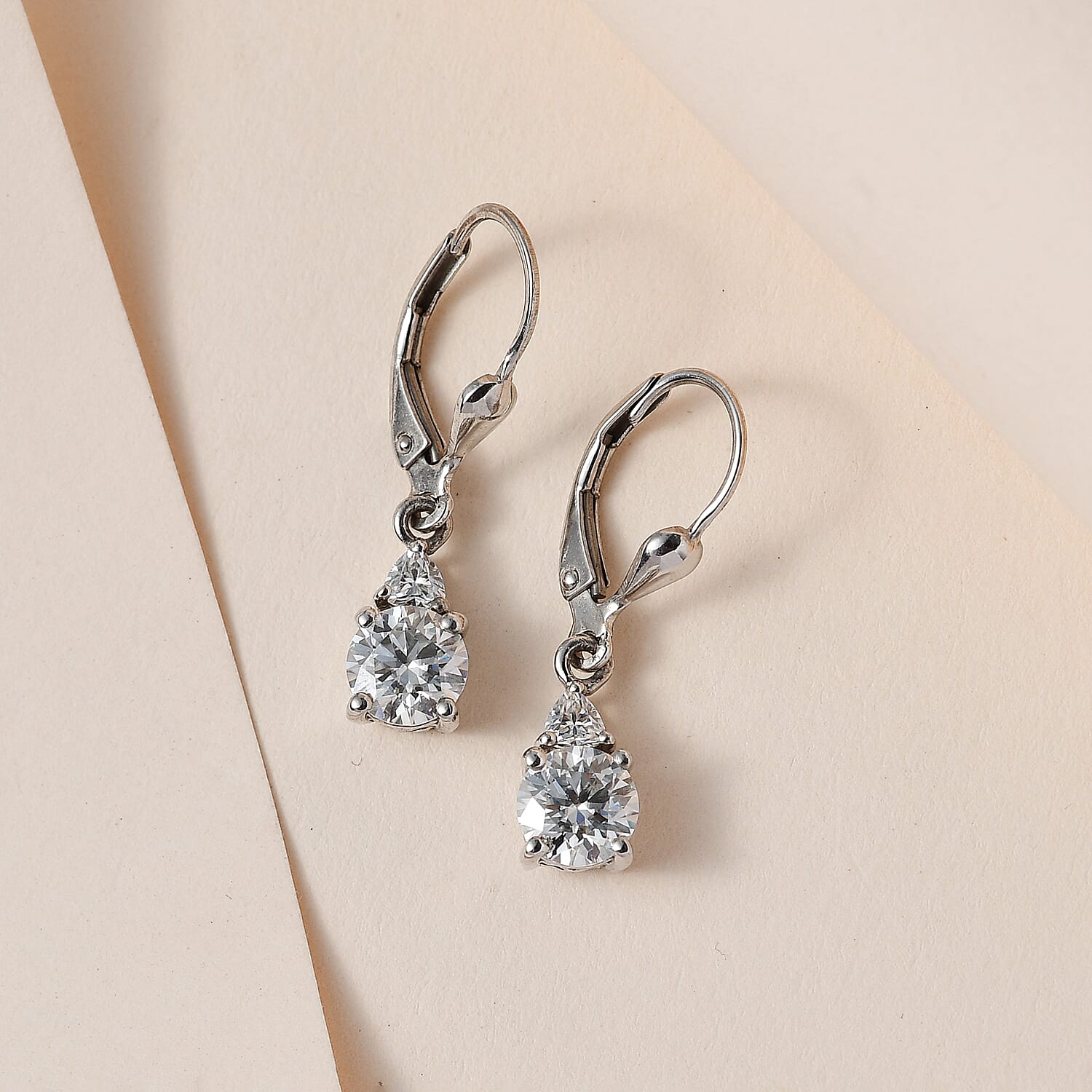 Moissanite Lever Back Earrings in Platinum Over Sterling Silver 1.60 ctw