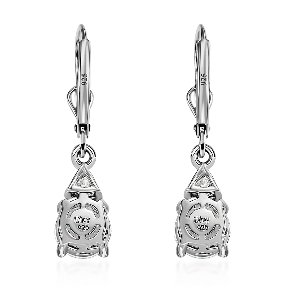 Moissanite Lever Back Earrings in Platinum Over Sterling Silver 1.60 ctw