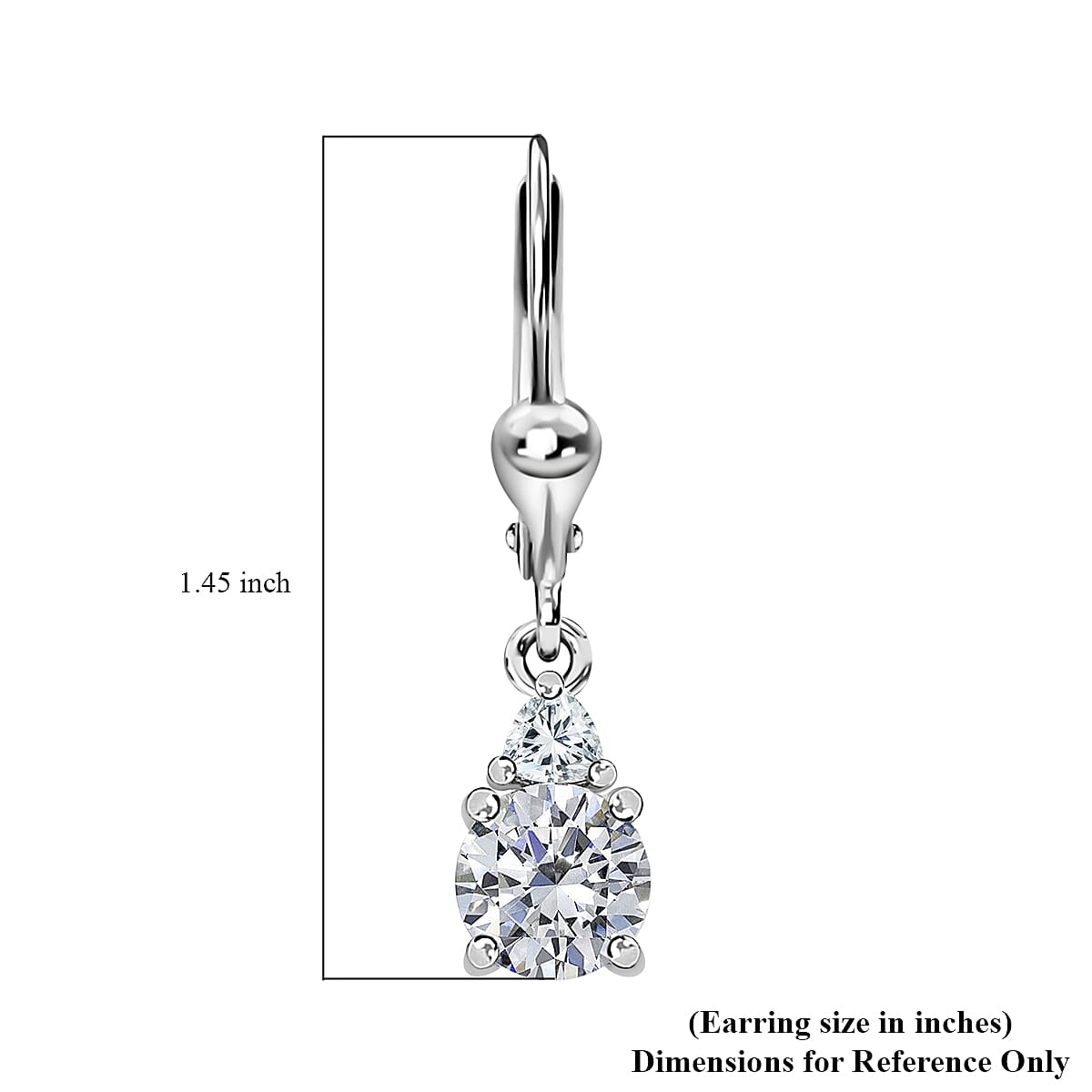 Moissanite Lever Back Earrings in Platinum Over Sterling Silver 1.60 ctw