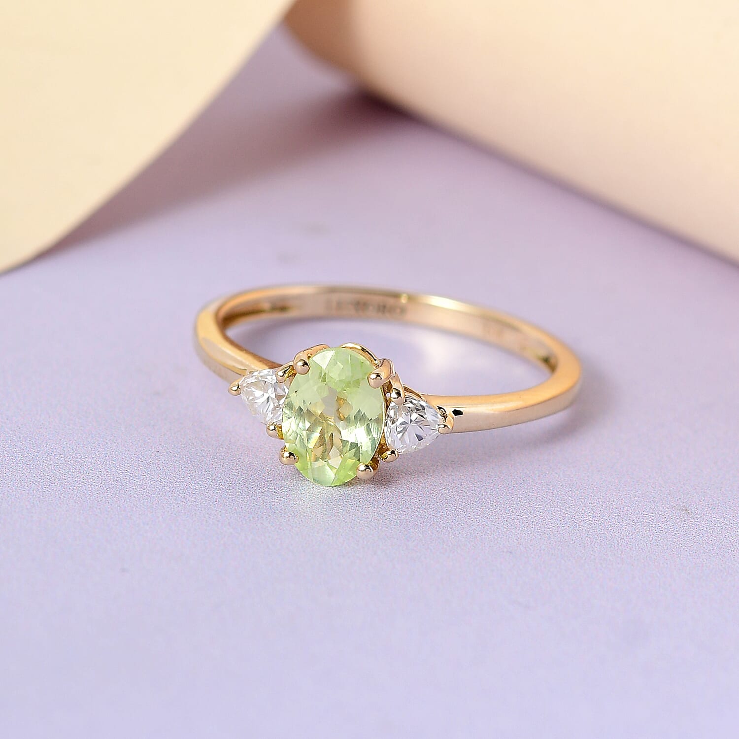 Luxoro 10K Yellow Gold Premium Natural Chrysoberyl and Moissanite Trilogy Ring (Size 10.0) 1.15 ctw
