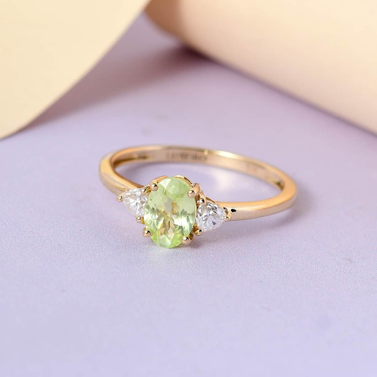 LUXORO 10K Yellow Gold Premium Natural Chrysoberyl and Moissanite Trilogy Ring 1.15 ctw image number 1