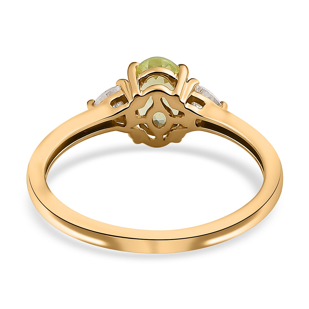 Luxoro 10K Yellow Gold Premium Natural Chrysoberyl and Moissanite Trilogy Ring (Size 10.0) 1.15 ctw