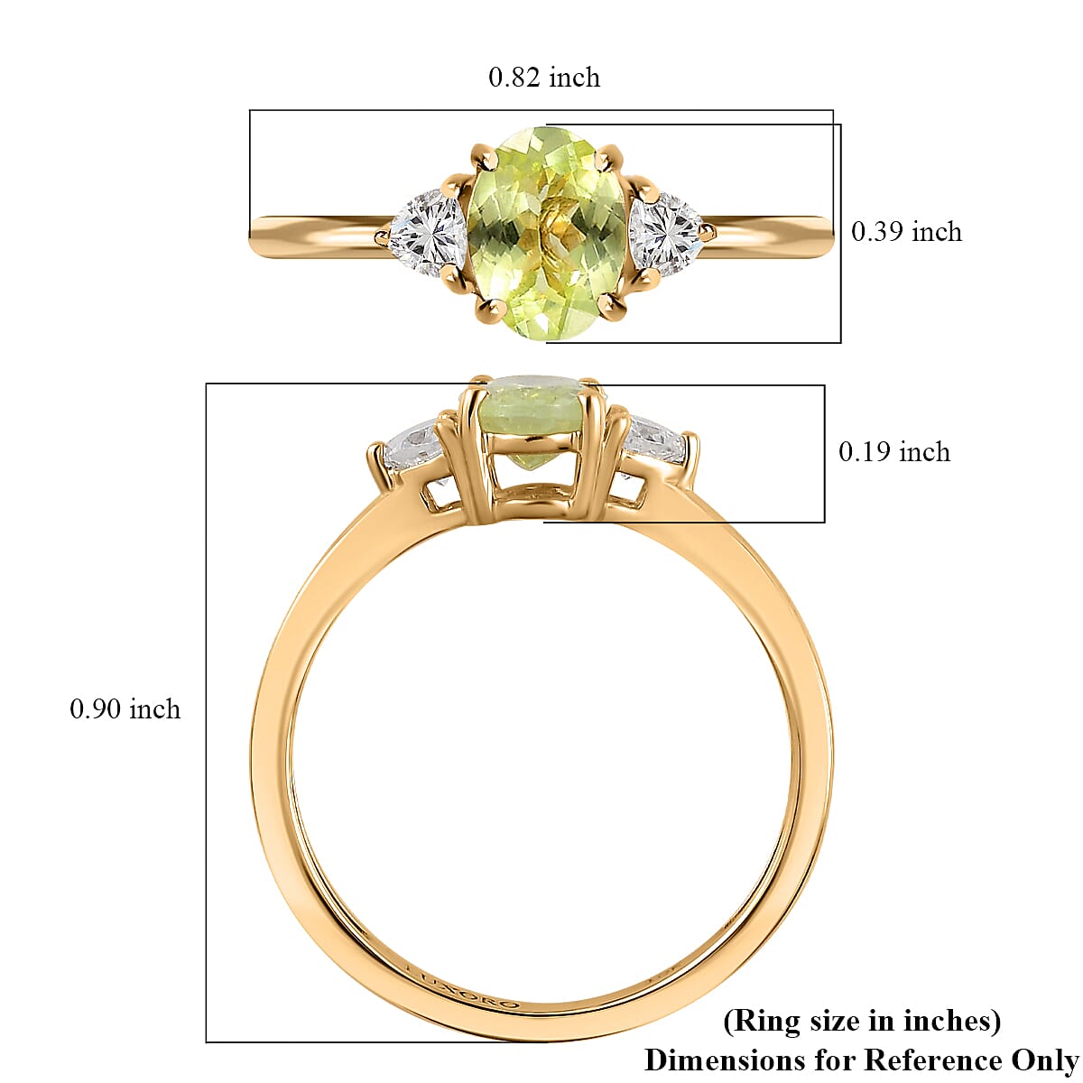 Luxoro 10K Yellow Gold Premium Natural Chrysoberyl and Moissanite Trilogy Ring (Size 10.0) 1.15 ctw