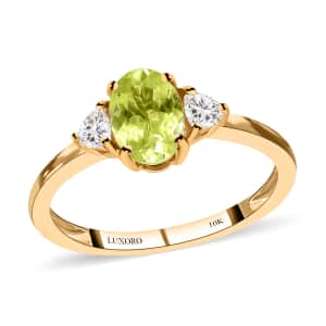 Luxoro 10K Yellow Gold Premium Natural Chrysoberyl and Moissanite Trilogy Ring (Size 7.0) 1.15 ctw