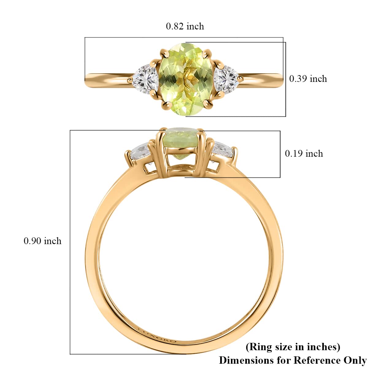 Luxoro 10K Yellow Gold Premium Natural Chrysoberyl and Moissanite Trilogy Ring (Size 7.0) 1.15 ctw image number 4