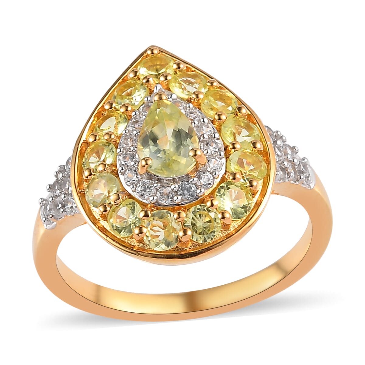 Natural Chrysoberyl and Natural White Zircon Double Halo Ring in Vermeil Yellow Gold Over Sterling Silver 2.00 ctw image number 0