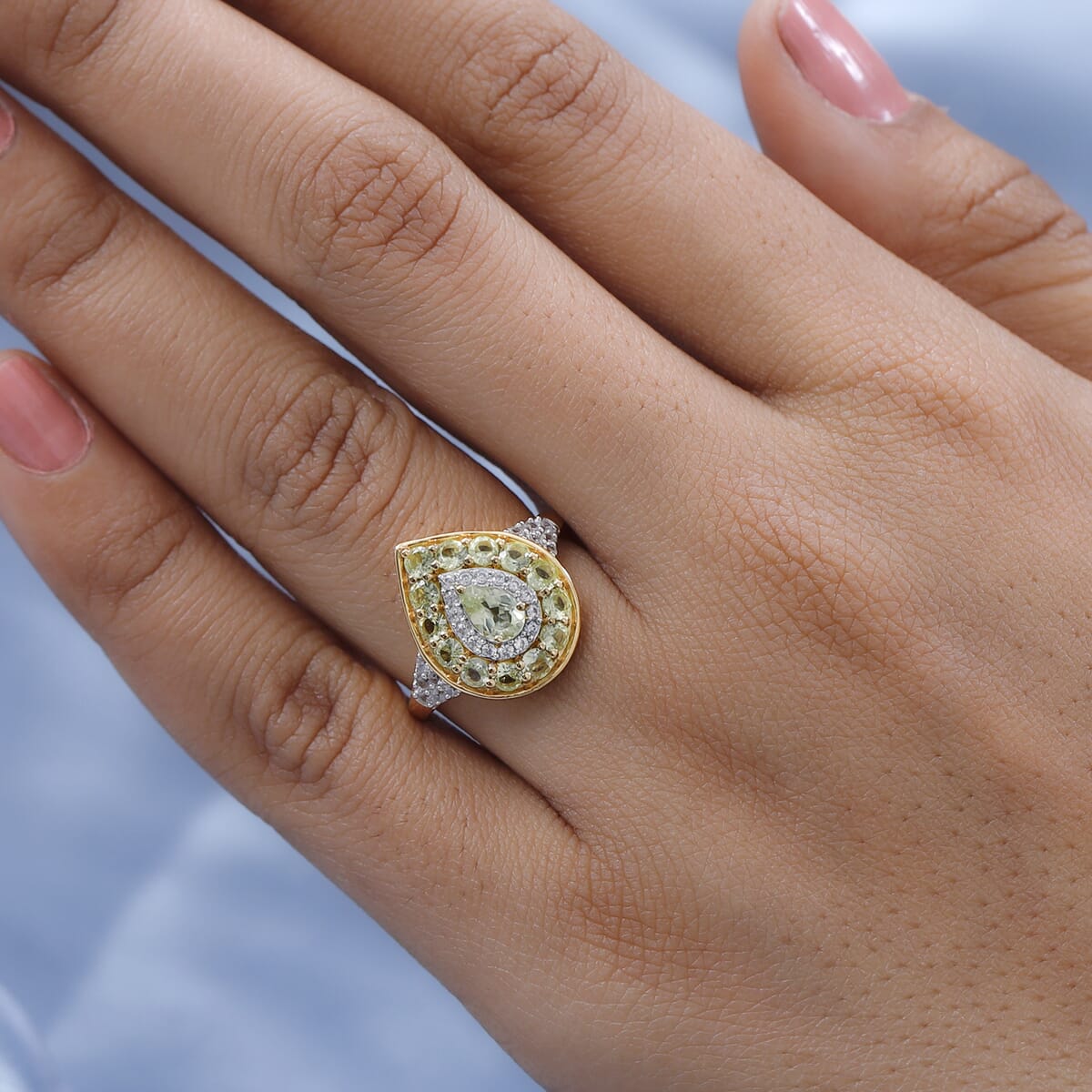 Natural Chrysoberyl and Natural White Zircon Double Halo Ring in Vermeil Yellow Gold Over Sterling Silver 2.00 ctw image number 2