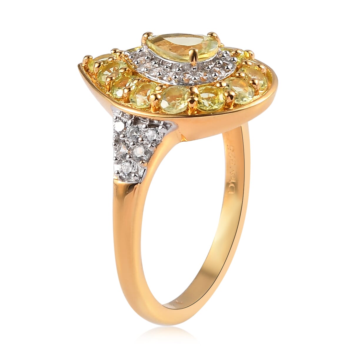 Natural Chrysoberyl and Natural White Zircon Double Halo Ring in Vermeil Yellow Gold Over Sterling Silver 2.00 ctw image number 3