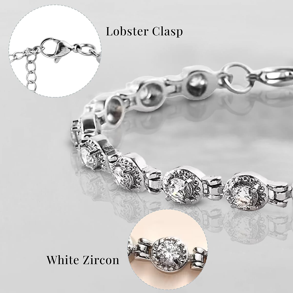 White Zircon Bracelet in Stainless Steel (6.50-8.00In) 4.75 ctw image number 2