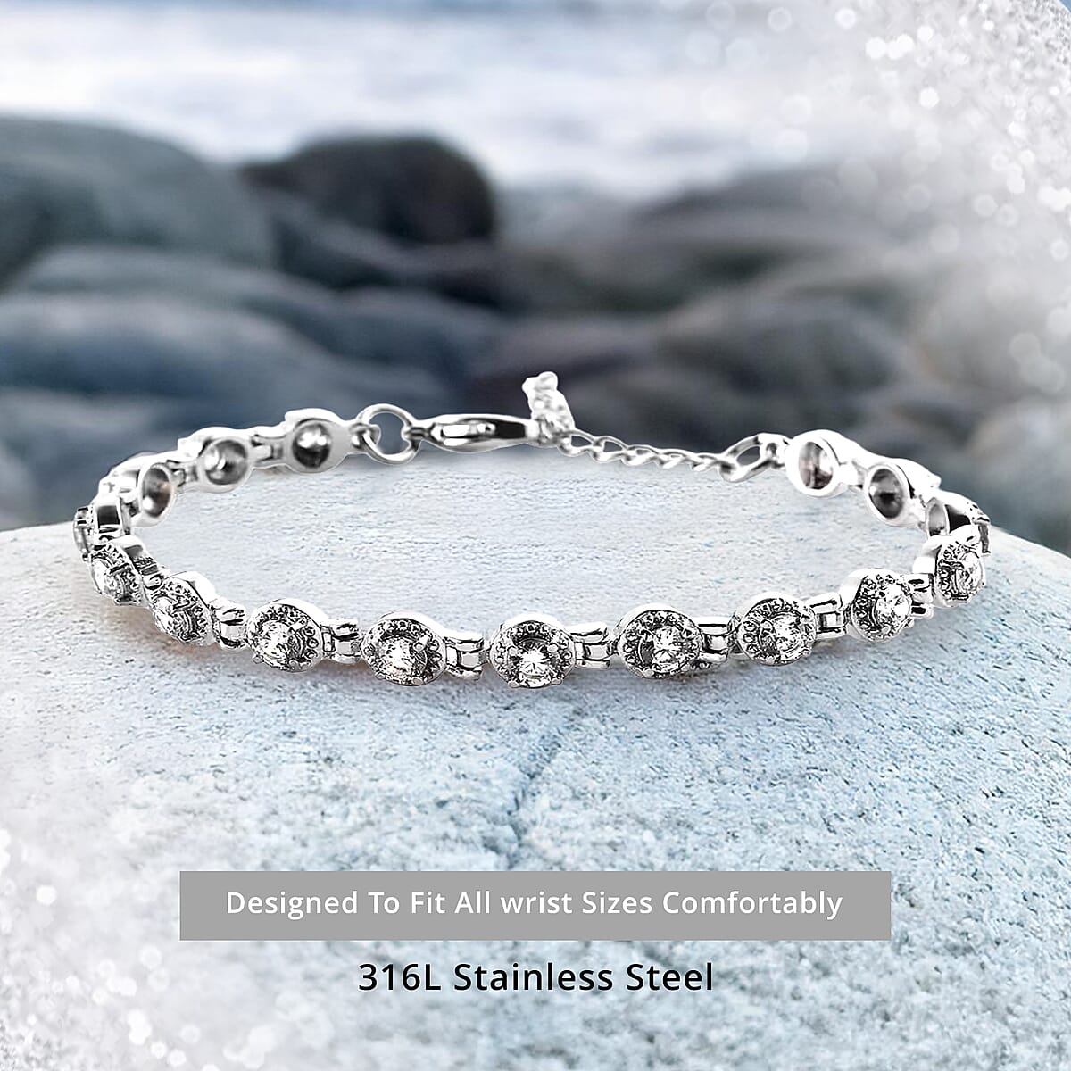 White Zircon Bracelet in Stainless Steel (6.50-8.00In) 4.75 ctw image number 4