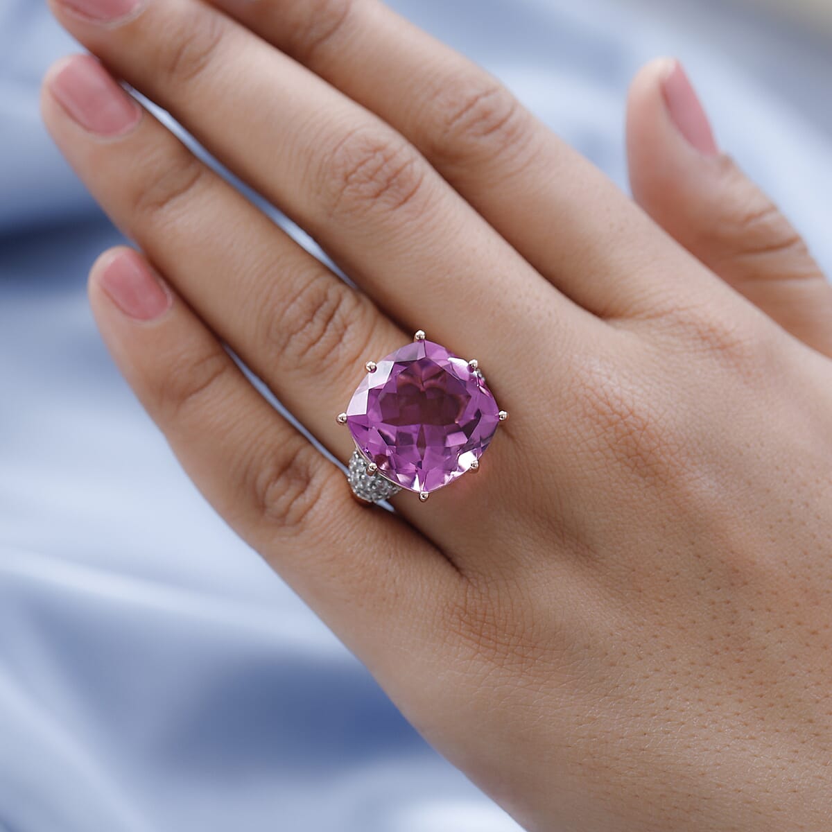 African Lilac Quartz (Triplet) and Natural White Zircon Ring in Vermeil Rose Gold Over Sterling Silver 21.85 ctw image number 2