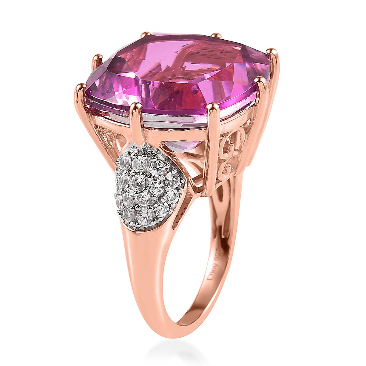 African Lilac Quartz (Triplet) and Natural White Zircon Ring in Vermeil Rose Gold Over Sterling Silver 21.85 ctw image number 3