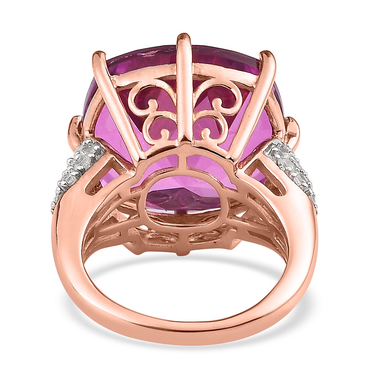 African Lilac Quartz (Triplet) and Natural White Zircon Ring in Vermeil Rose Gold Over Sterling Silver 21.85 ctw image number 4