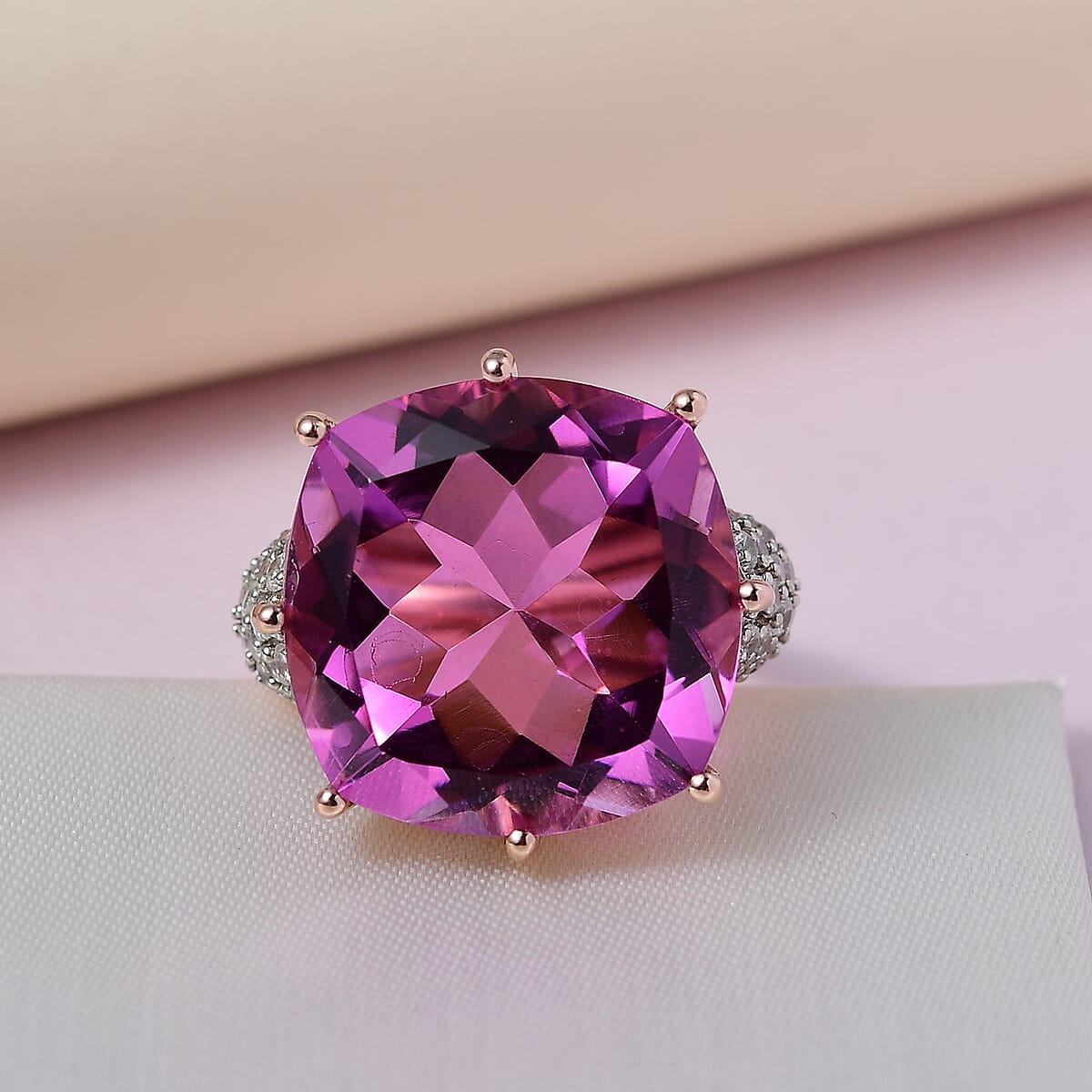 African Lilac Quartz (Triplet) and White Zircon Ring in Vermeil Rose Gold Over Sterling Silver (Size 8.0) 21.85 ctw image number 1