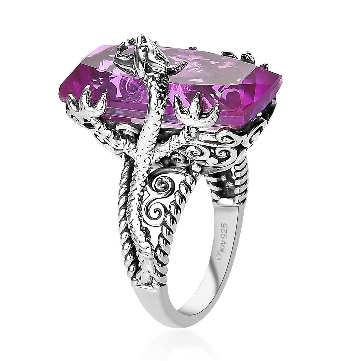 Artisan Crafted African Lilac Quartz (Triplet) Solitaire Dragon Ring in Sterling Silver 14.25 ctw image number 3