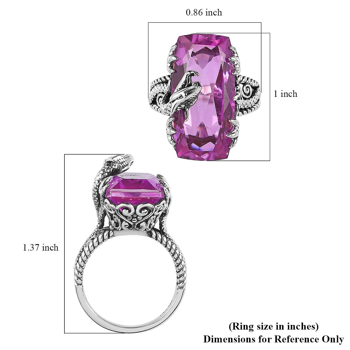 Artisan Crafted African Lilac Quartz (Triplet) Solitaire Dragon Ring in Sterling Silver (Size 7.0) 14.25 ctw image number 5