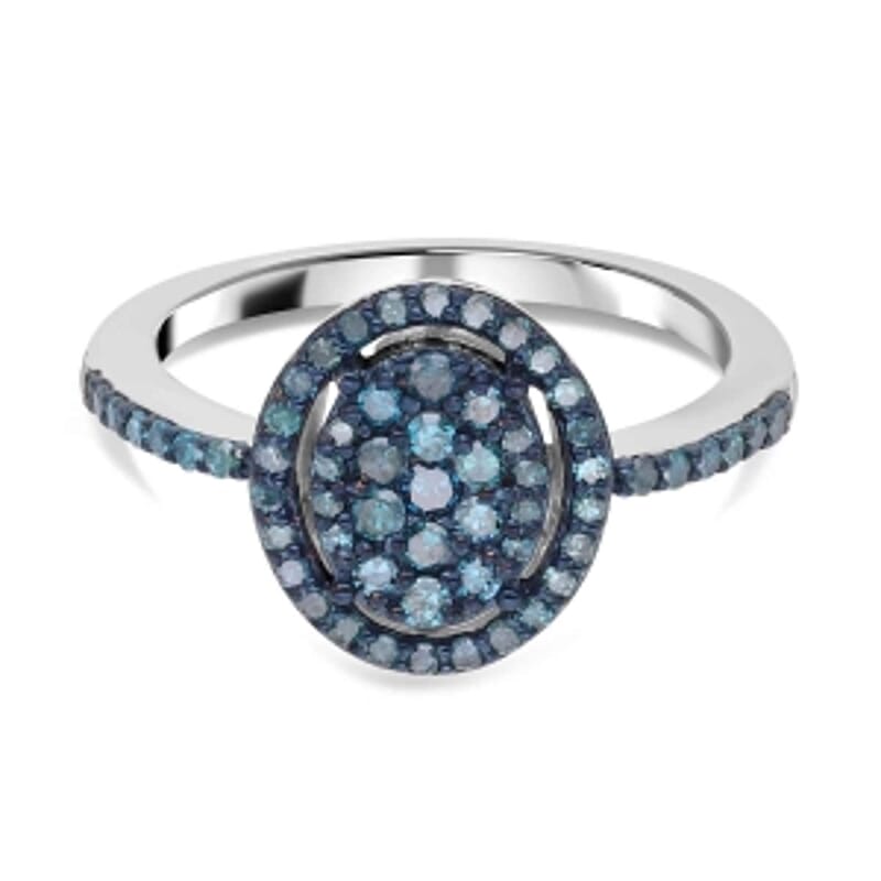 Blue Diamond 0.50 ctw Ring in Platinum Over Sterling Silver (Size 10.0)