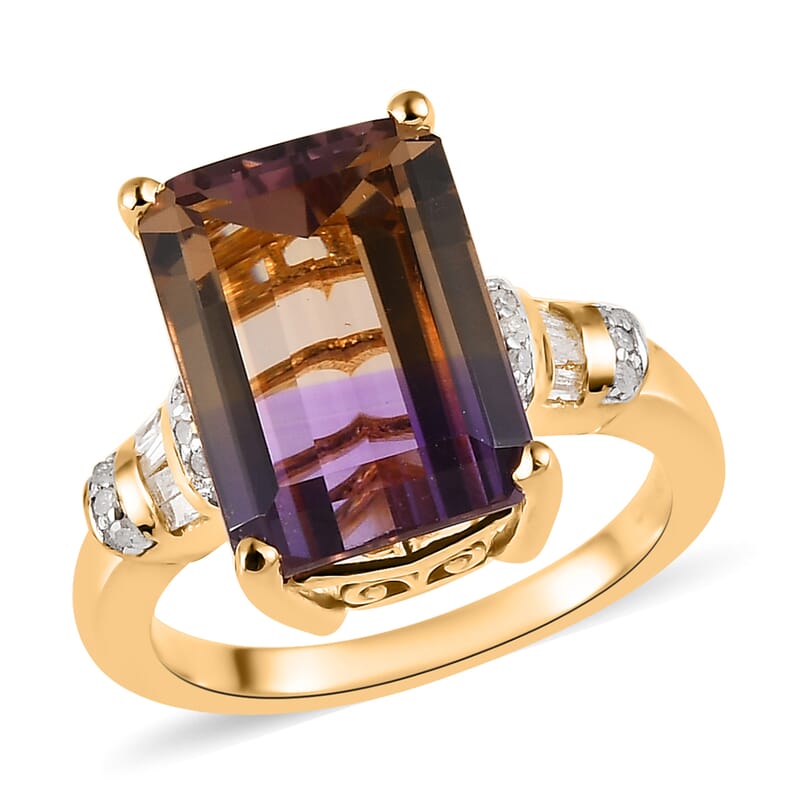 AAA Anahi Ametrine and Diamond Ring in Vermeil Yellow Gold Over Sterling Silver (Size 10.0) 7.25 ctw