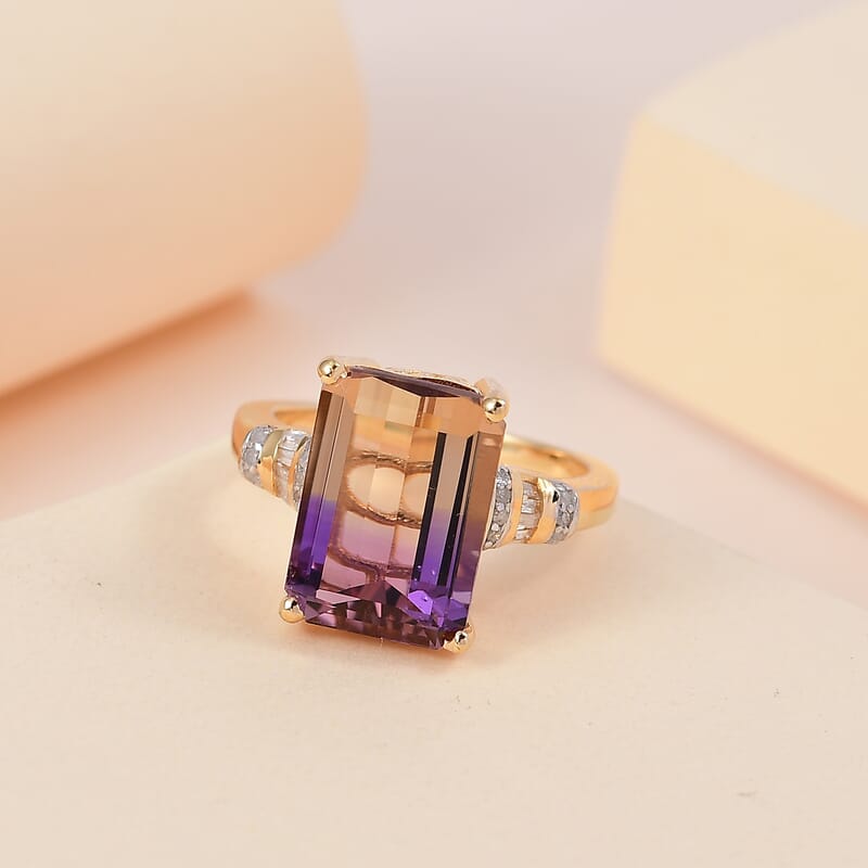 AAA Anahi Ametrine and Diamond Ring in Vermeil Yellow Gold Over Sterling Silver (Size 10.0) 7.25 ctw