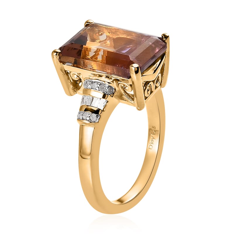 AAA Anahi Ametrine and Diamond Ring in Vermeil Yellow Gold Over Sterling Silver (Size 10.0) 7.25 ctw
